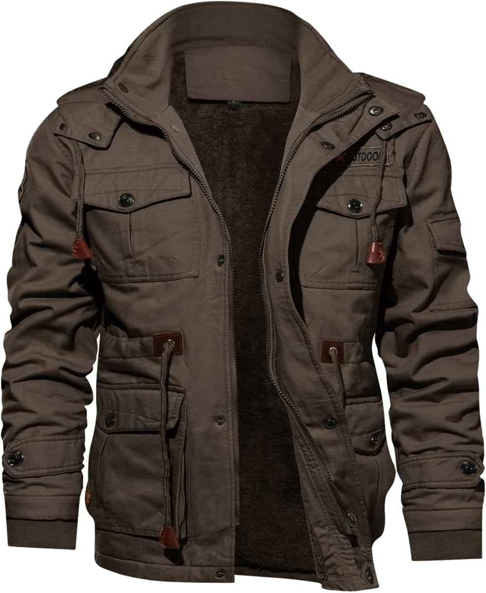 7DAY'S Men's Winter Jacket Cotton Military Jackets Fleece Lined Thick Work Warm Cargo Coats with Hooded