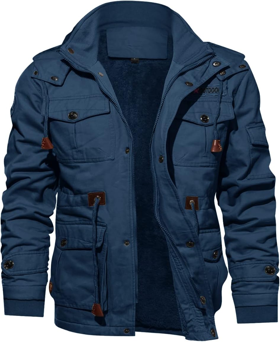 7DAY'S Men's Winter Jacket Cotton Military Jackets Fleece Lined Thick Work Warm Cargo Coats with Hooded