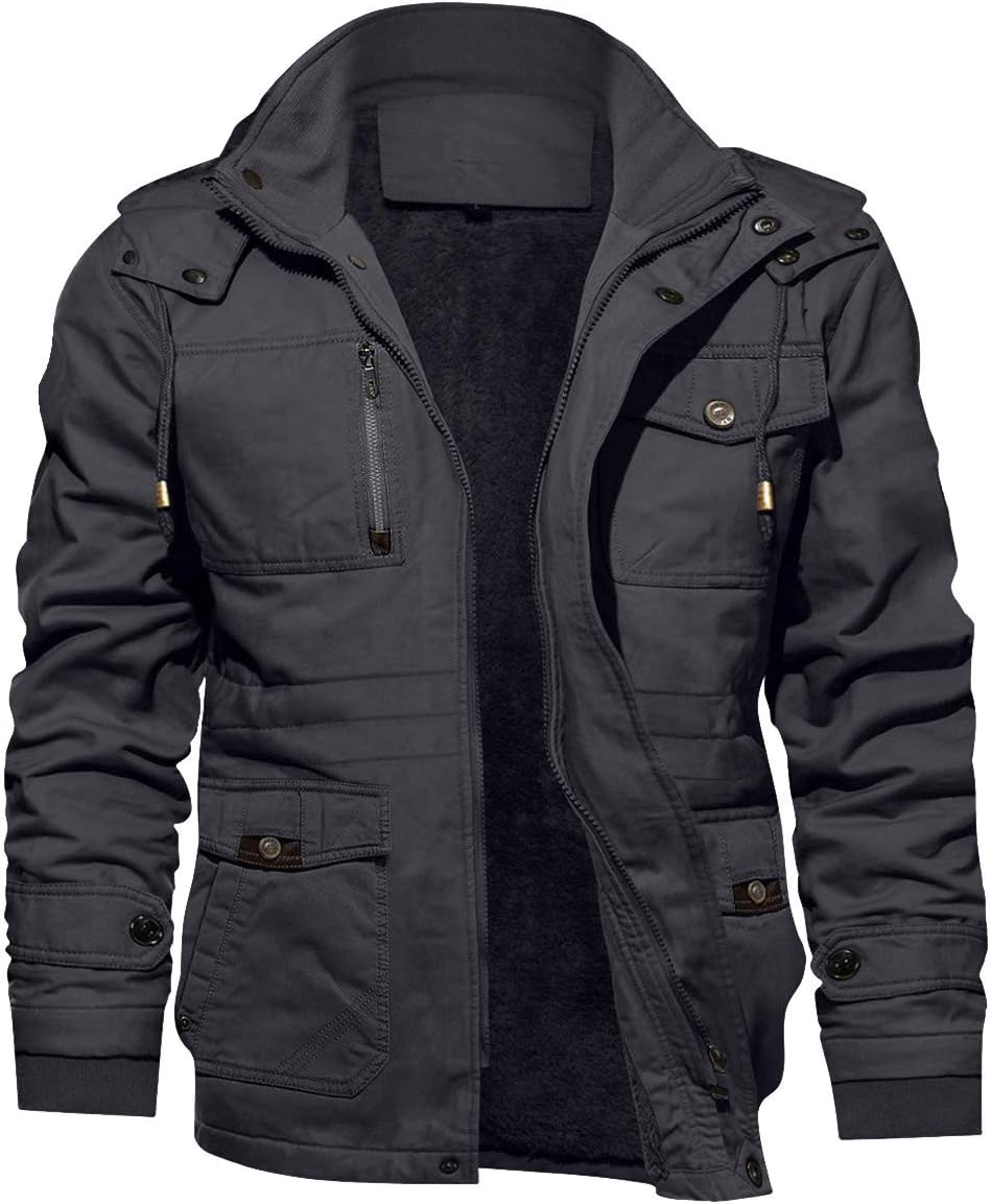 7DAY'S Men's Winter Jacket Cotton Military Jackets Fleece Lined Thick Work Warm Cargo Coats with Hooded