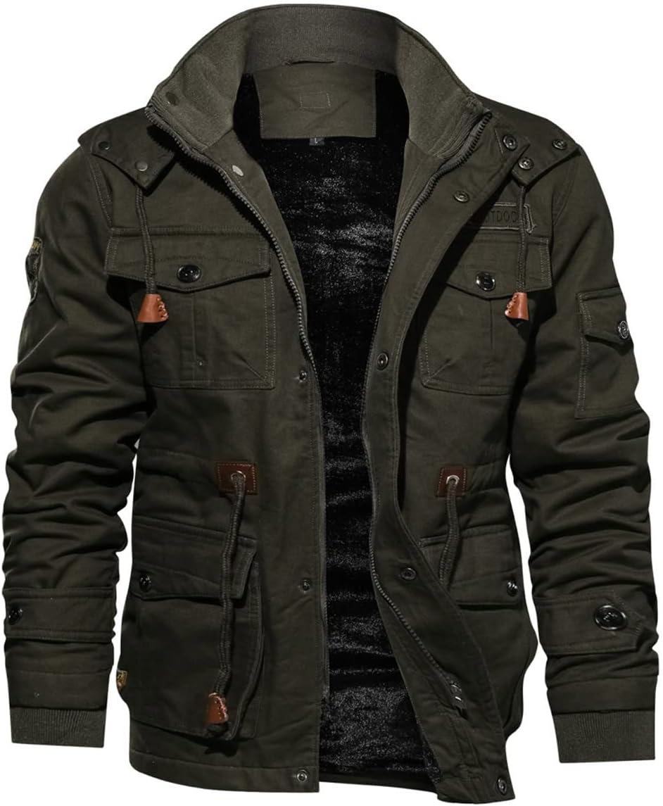 7DAY'S Men's Winter Jacket Cotton Military Jackets Fleece Lined Thick Work Warm Cargo Coats with Hooded