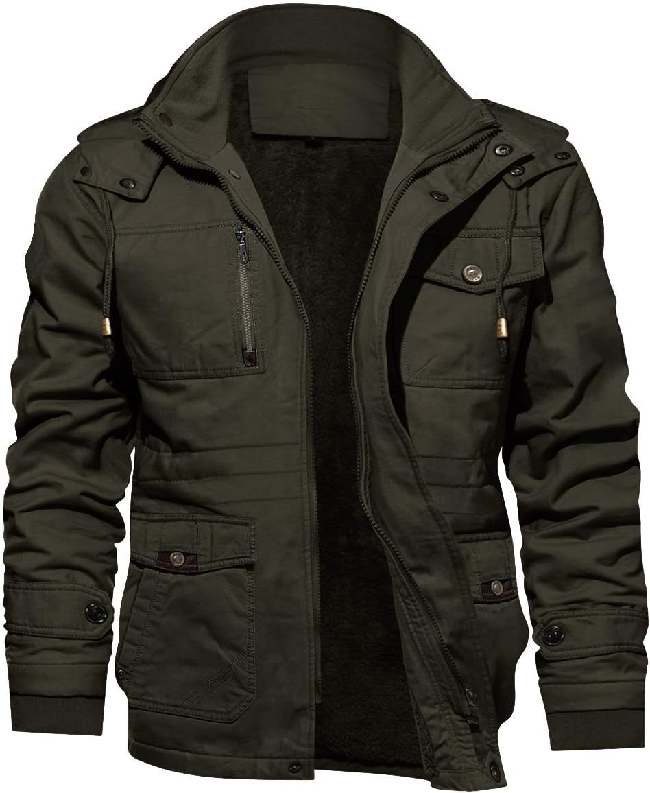 7DAY'S Men's Winter Jacket Cotton Military Jackets Fleece Lined Thick Work Warm Cargo Coats with Hooded