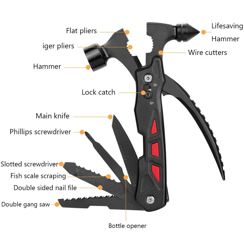 TrailMaster: Compact Multitool & Tactical Hammer